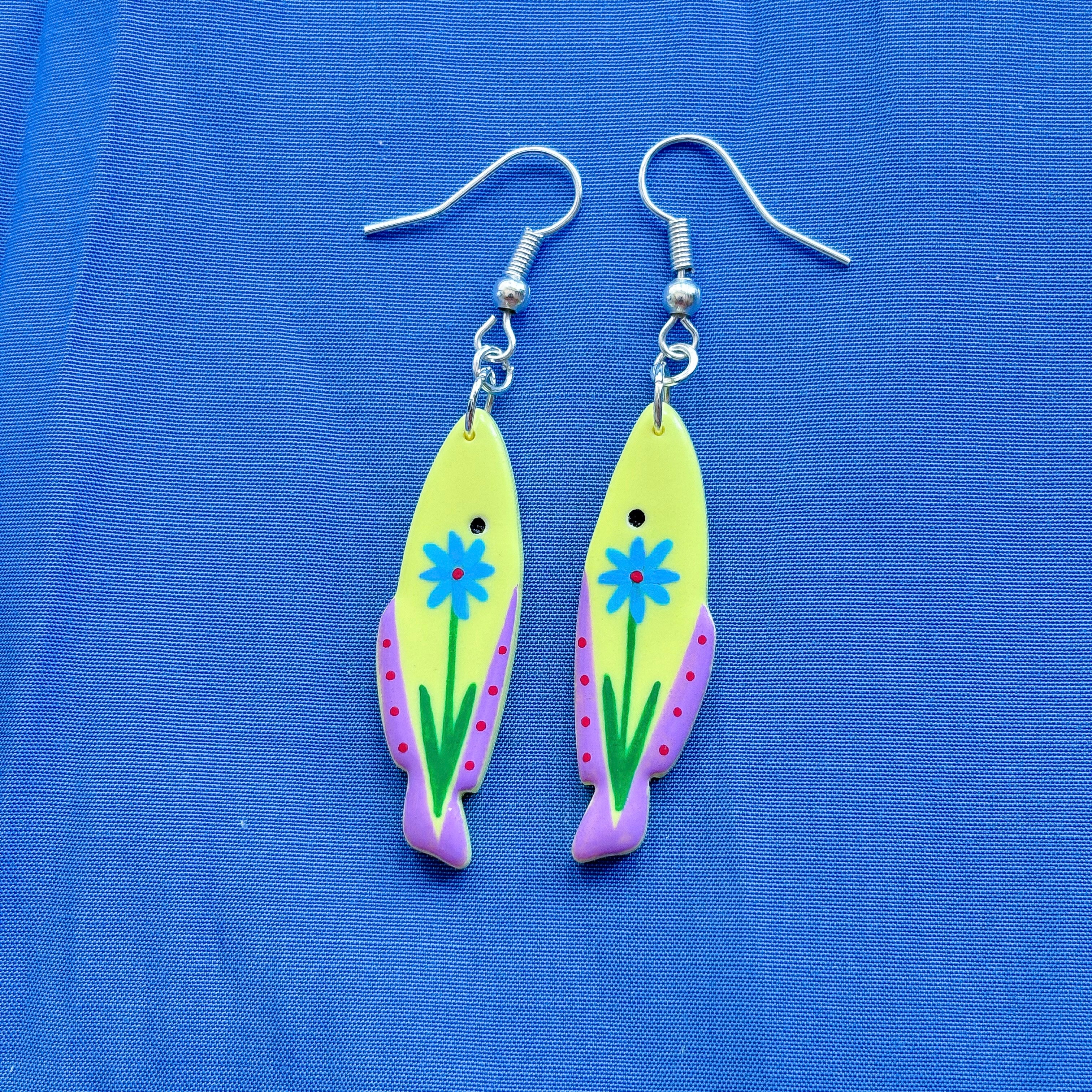 Yellow Floral Fish Earrings