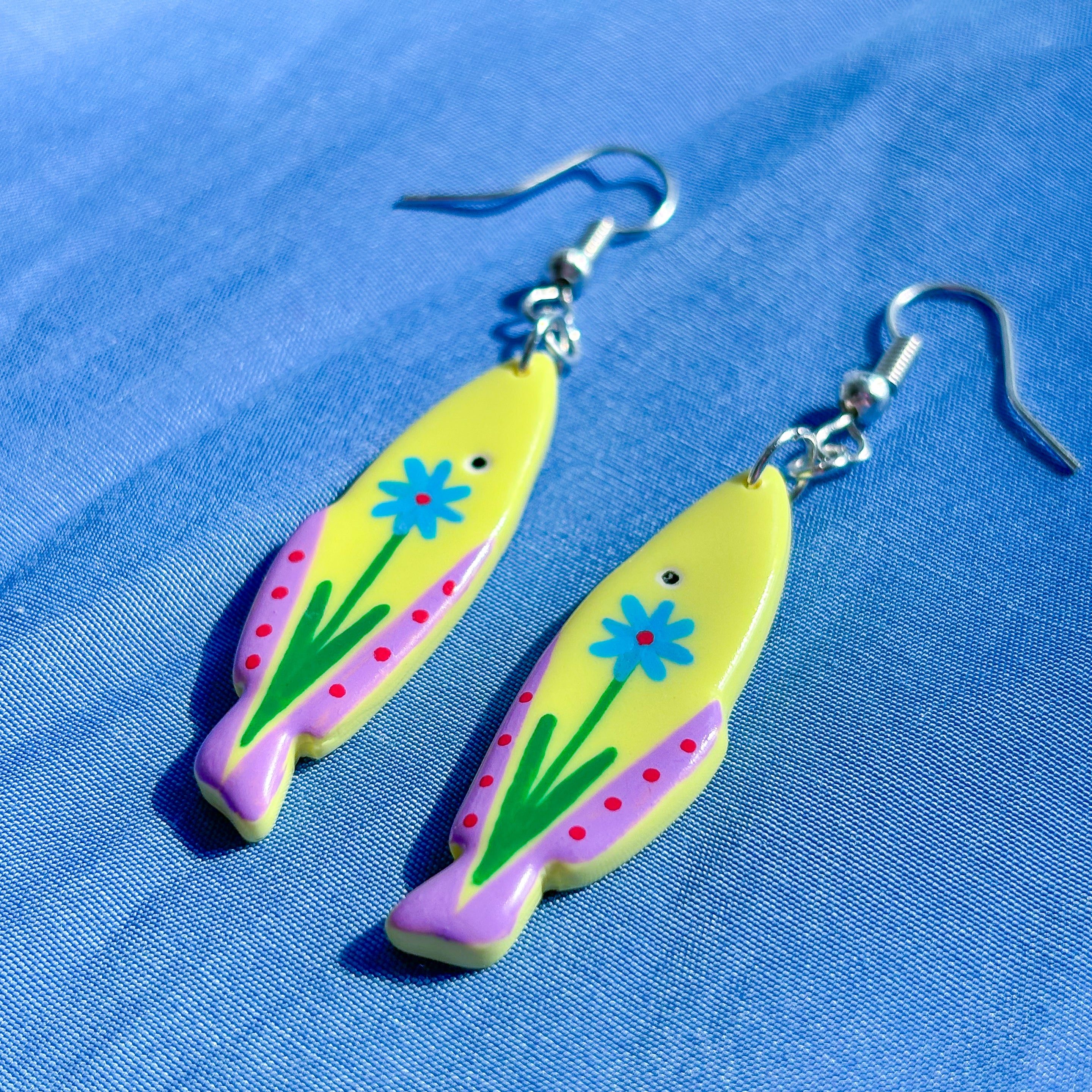 Yellow Floral Fish Earrings