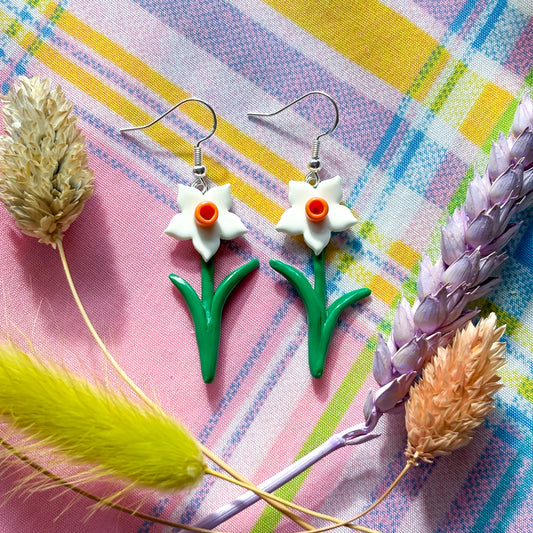 White Daffodil Earrings