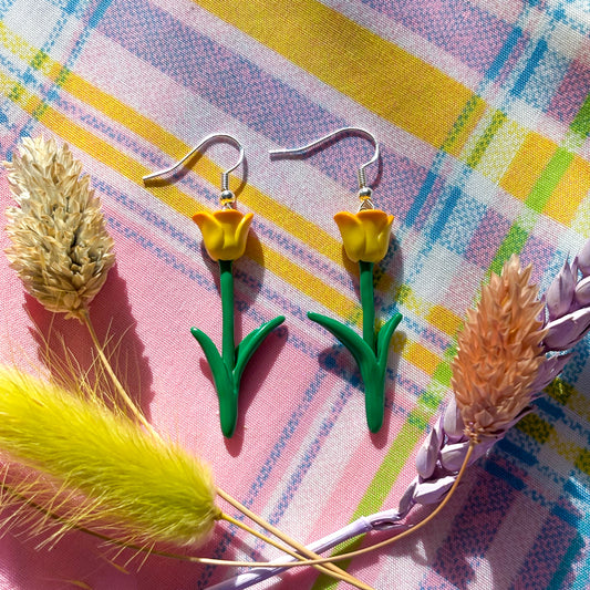 Yellow - Orange Rose Earrings